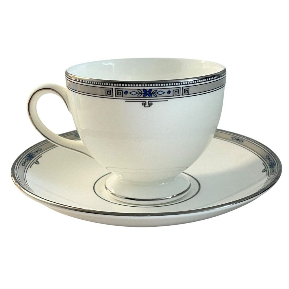 Vintage 1998 Wedgwood Amherst Coffee Cup & Saucer Set Bone China Art‎ Deco